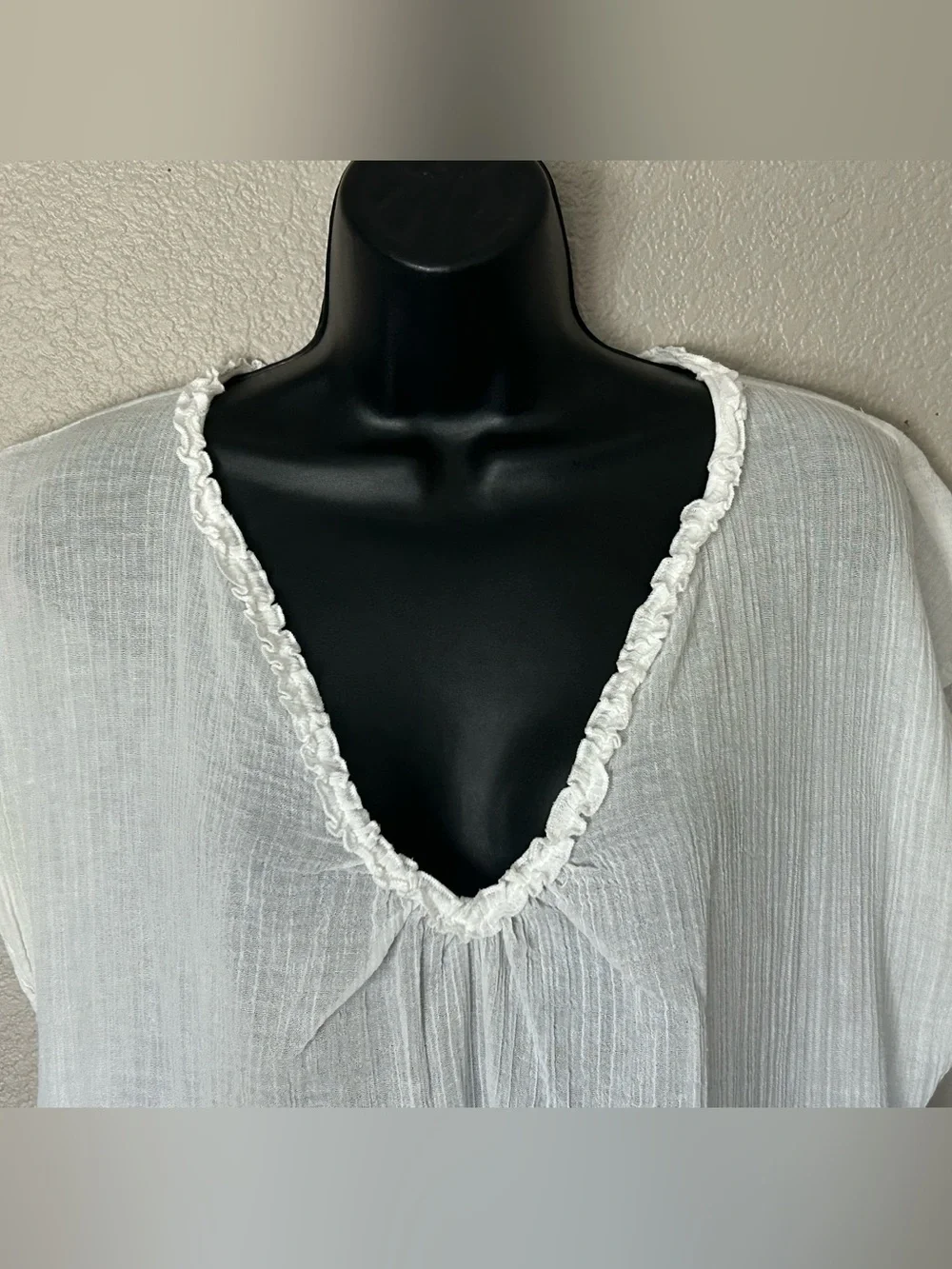 J. Crew White Cotton Gauze Beach Cover-Up Tunic V-Neck Tiered Ruffle Hem Swim